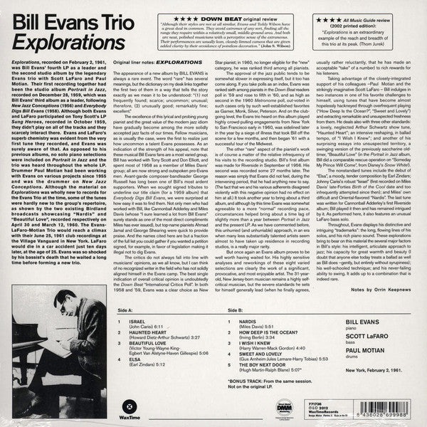 Bill Evans Trio* - Explorations (LP, Album, Ltd, RE, RM, 180)