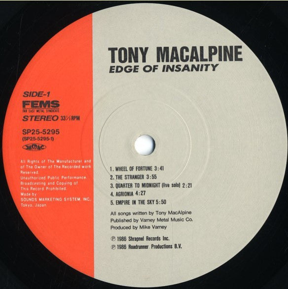 Tony MacAlpine - Edge Of Insanity (LP, Album)