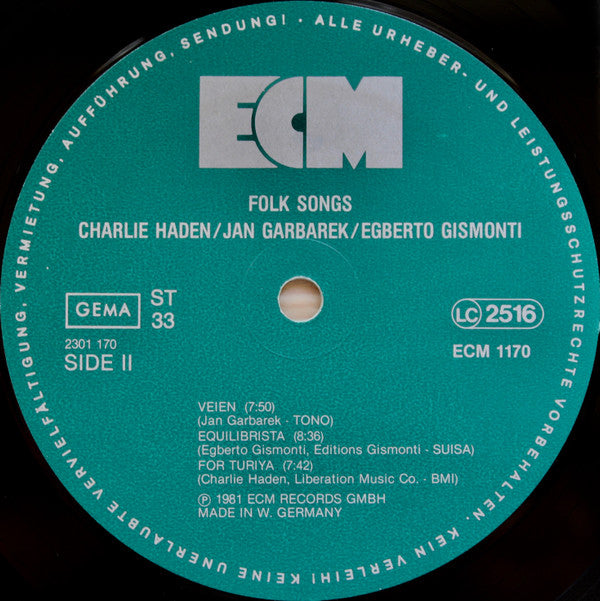 Charlie Haden, Jan Garbarek, Egberto Gismonti - Folk Songs (LP, Album)