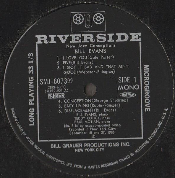 Bill Evans - New Jazz Conceptions (LP, Album, Mono, RE)