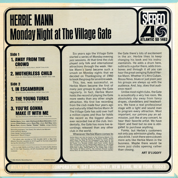 Herbie Mann - Monday Night At The Village Gate (LP, Album)
