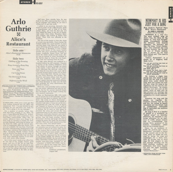 Arlo Guthrie - Alice's Restaurant (LP, Album, RE, Ter)