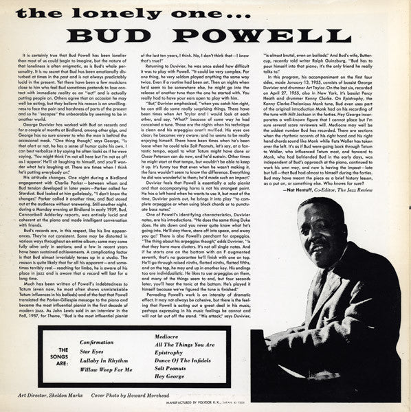 Bud Powell - The Lonely One (LP, Album, Mono, RE)