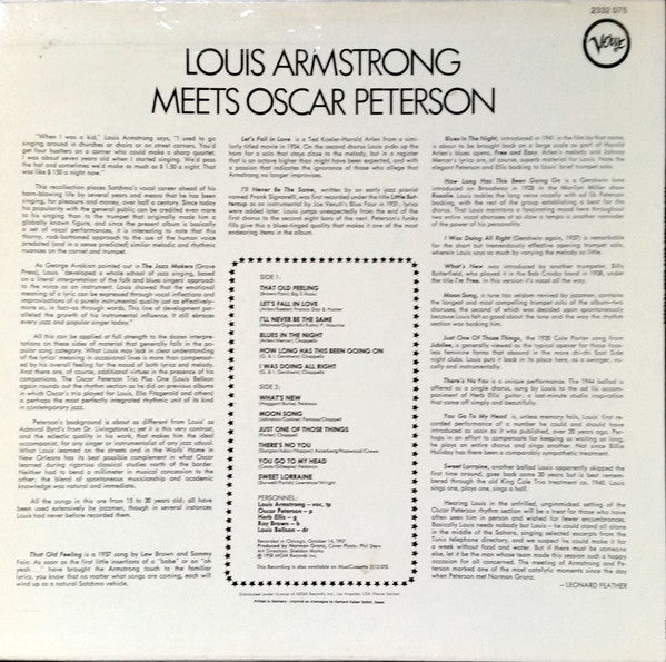 Louis Armstrong - Louis Armstrong Meets Oscar Peterson(LP, Album, RE)