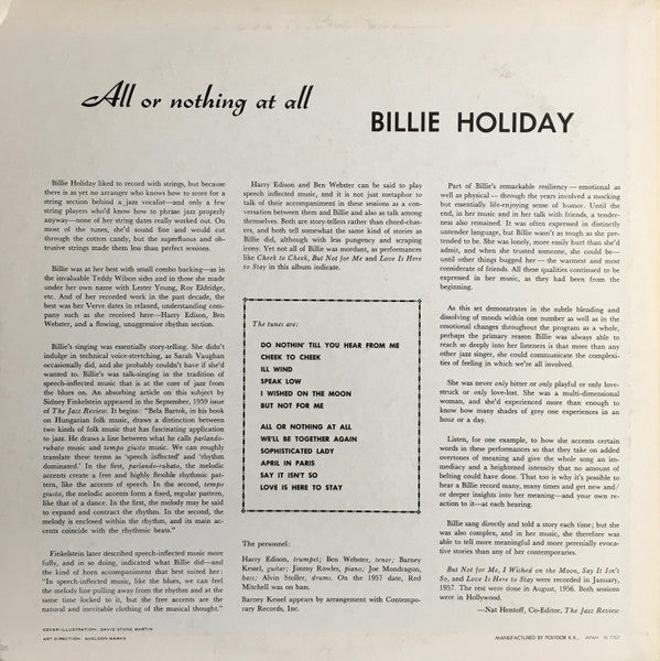 Billie Holiday - All Or Nothing At All (LP, Album, Mono, RE)