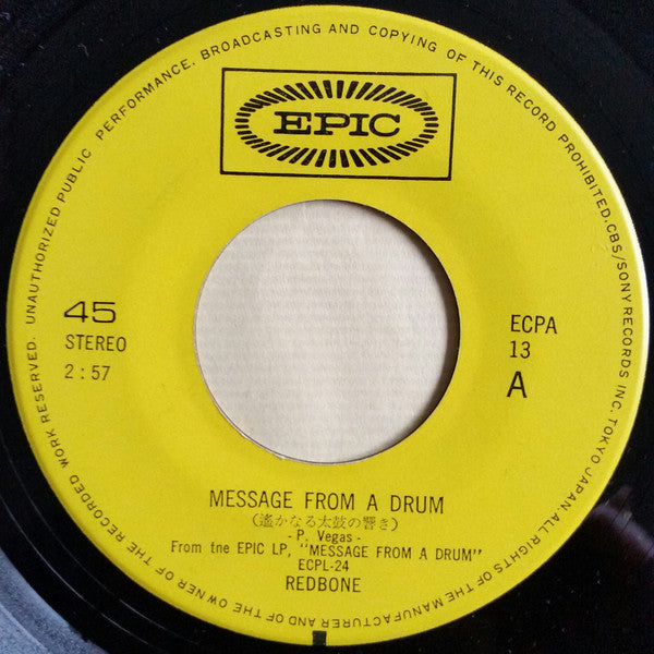 Redbone - Message From A Drum (7"", Promo)
