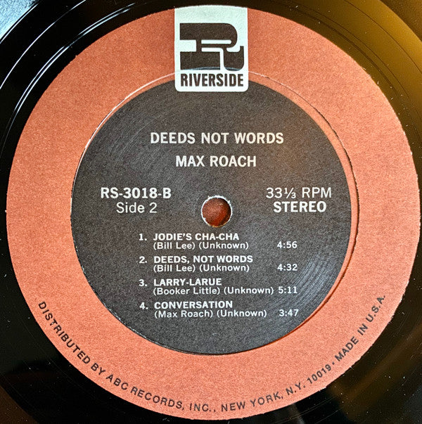 Max Roach Featuring Booker Little - Deeds Not Words (LP, Album, RE)