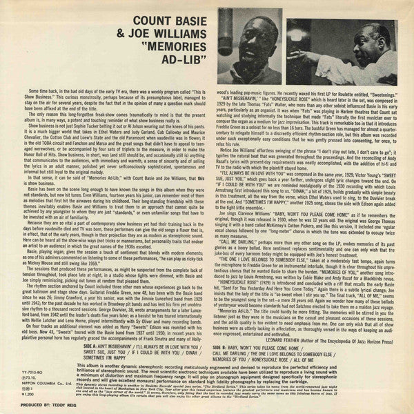Joe Williams / Count Basie - Memories Ad-Lib (LP, Album, Ltd, RE)