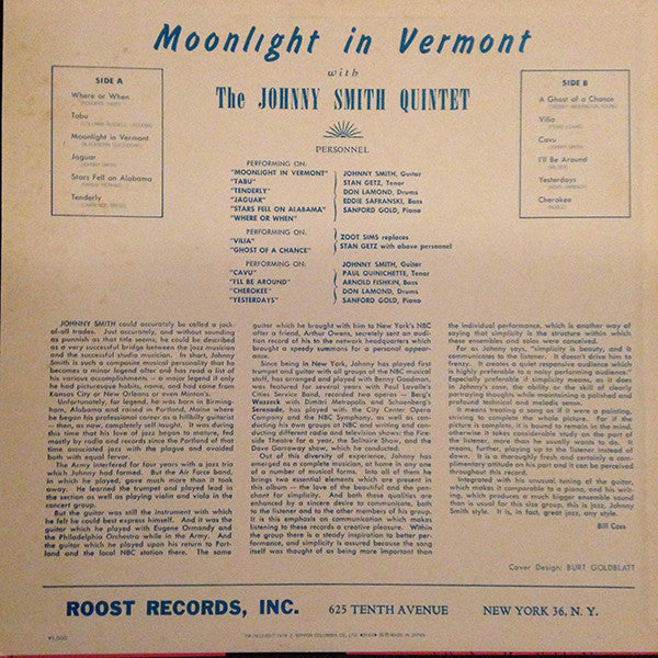 Johnny Smith Quintet - Moonlight In Vermont (LP, Album, Mono, RE)