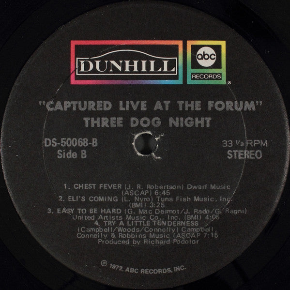 Three Dog Night - Captured Live At The Forum (LP, Album, RE)