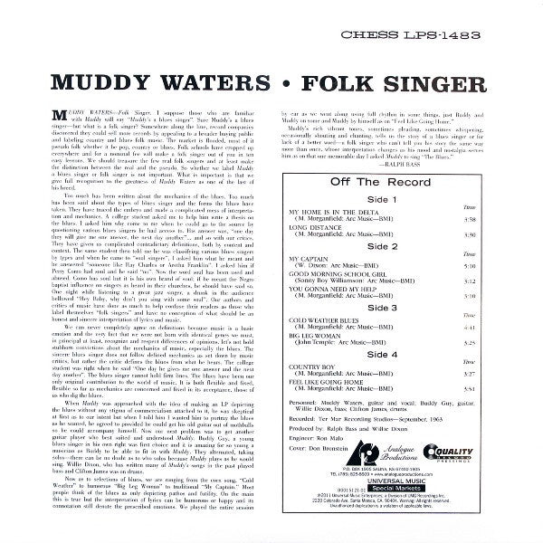 Muddy Waters - Folk Singer (2xLP, Album, RE, RM, 200)