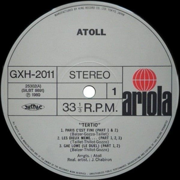 Atoll - Tertio (LP, Album, RE, Gat)