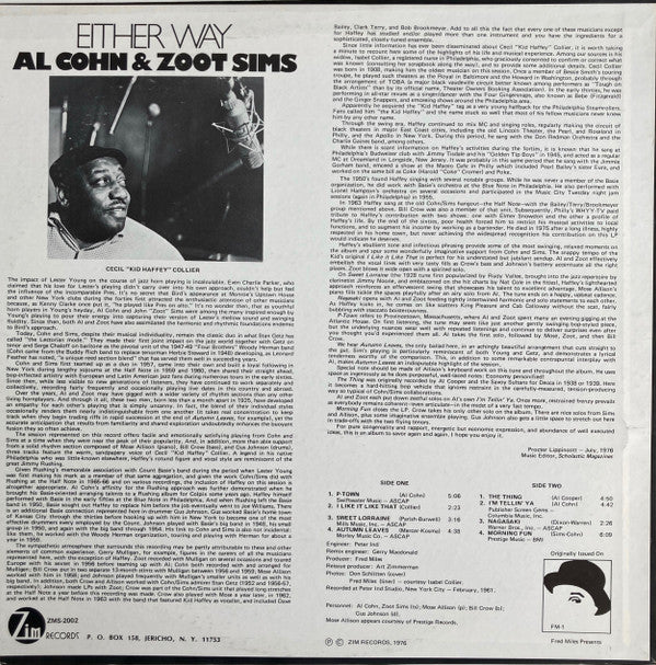 Zoot Sims And Al Cohn With Cecil Collier - Either Way (LP, Album, RE)