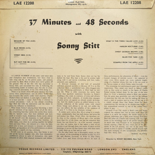 Sonny Stitt - 37 Minutes And 48 Seconds (LP, Album, Mono)