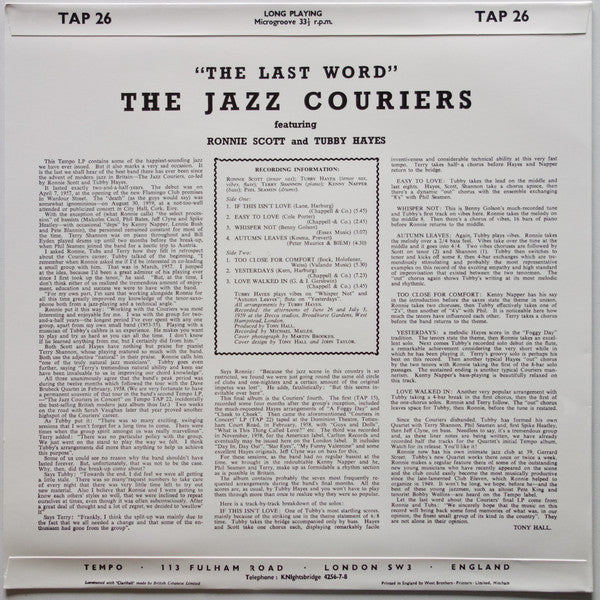 The Jazz Couriers - The Last Word(LP, Album, Mono, Ltd, RE)