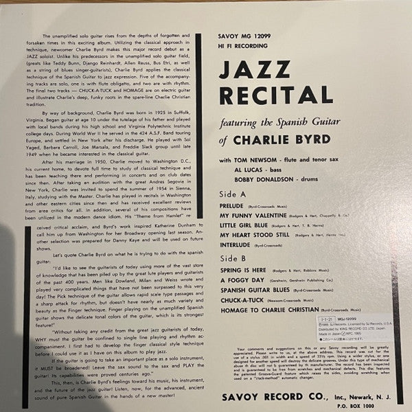 Charlie Byrd - Jazz Recital (LP, Album)