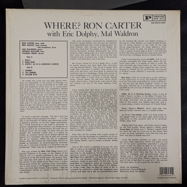 Ron Carter With Eric Dolphy, Mal Waldron - Where? (LP, Album, RE, RM)