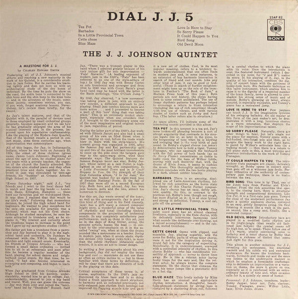 The J.J. Johnson Quintet - Dial J.J. 5 (LP, Album, RE)