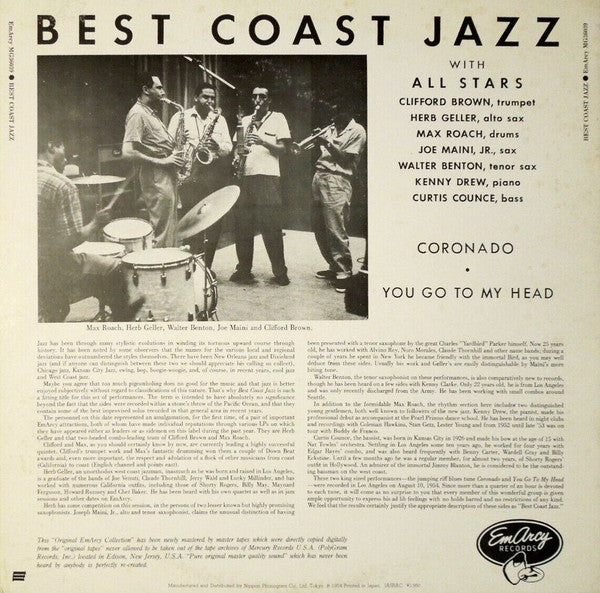 Max Roach - Best Coast Jazz(LP, Album, Mono, RE, Obi)