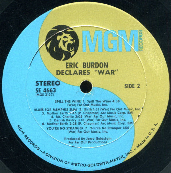 Eric Burdon & War - Eric Burdon Declares ""War"" (LP, Album, Wad)