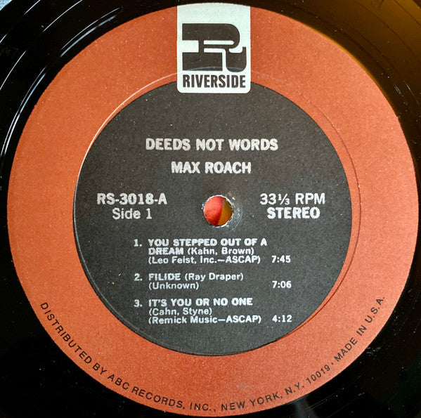 Max Roach Featuring Booker Little - Deeds Not Words (LP, Album, RE)