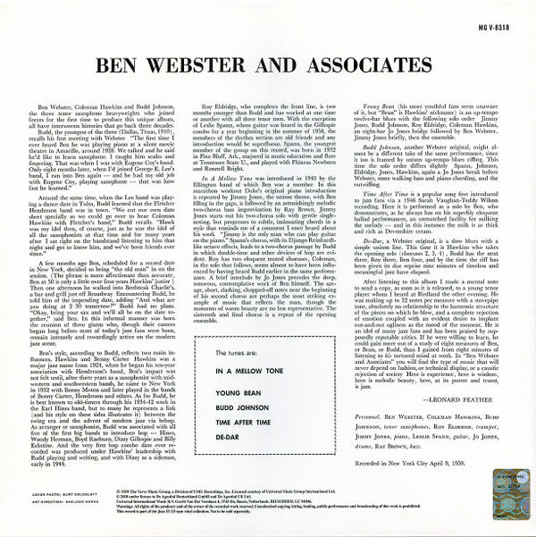 Ben Webster - Ben Webster And Associates (LP, Album, RE, 180)
