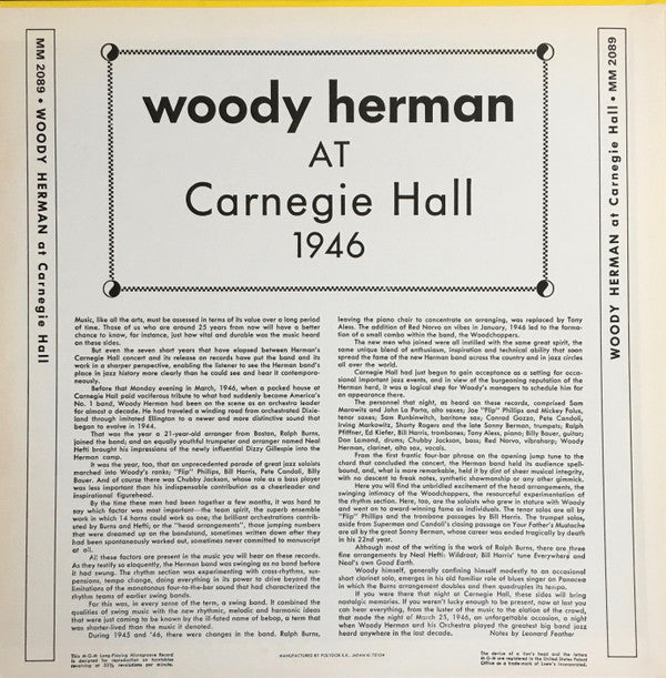 Woody Herman & The Herd - At Carnegie Hall, 1946(LP, Album, Mono, P...