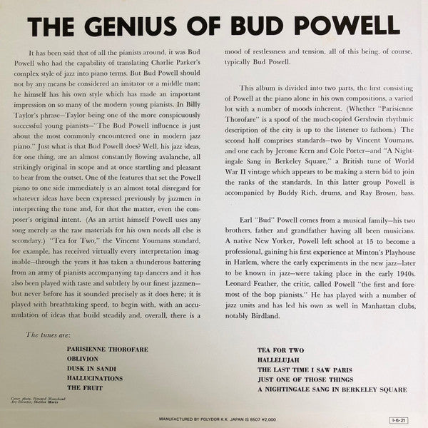 Bud Powell - The Genius of Bud Powell (LP, Album, Mono, RE)