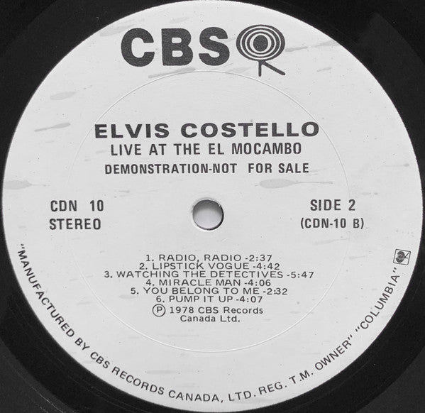 Elvis Costello - Live At The El Mocambo (LP, Promo)