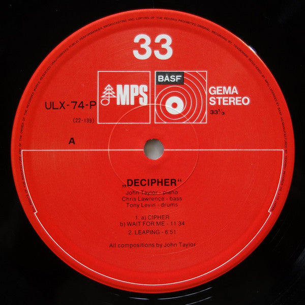 John Taylor Trio - Decipher (LP, Album, RE)