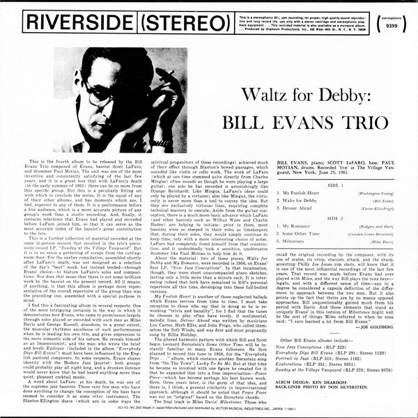 Bill Evans Trio* - Waltz For Debby (LP, Album, RE)