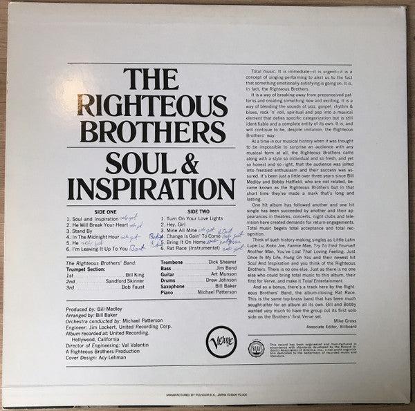 The Righteous Brothers - Soul & Inspiration (LP, Album, RE)