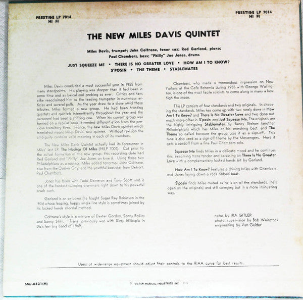 The New Miles Davis Quintet* - Miles (LP, Album, Mono, Promo, RE)