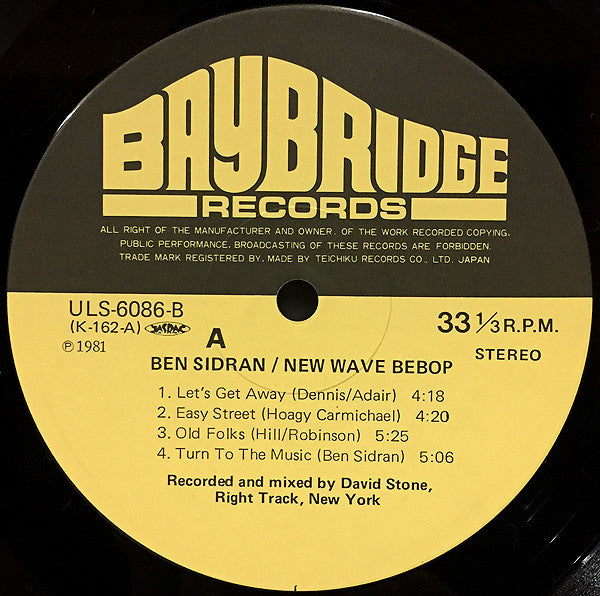 Ben Sidran - New Wave Bebop (LP, Album)