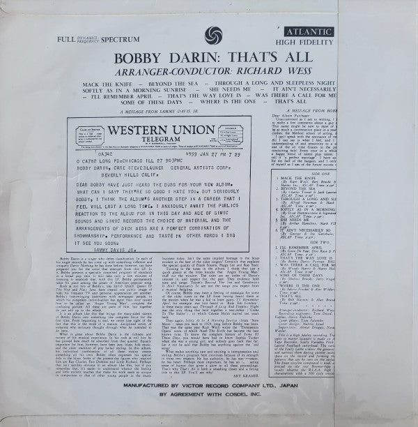 Bobby Darin - That's All (LP, Album, RE)
