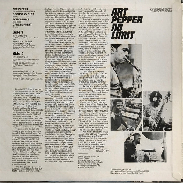 Art Pepper - No Limit (LP, Album)