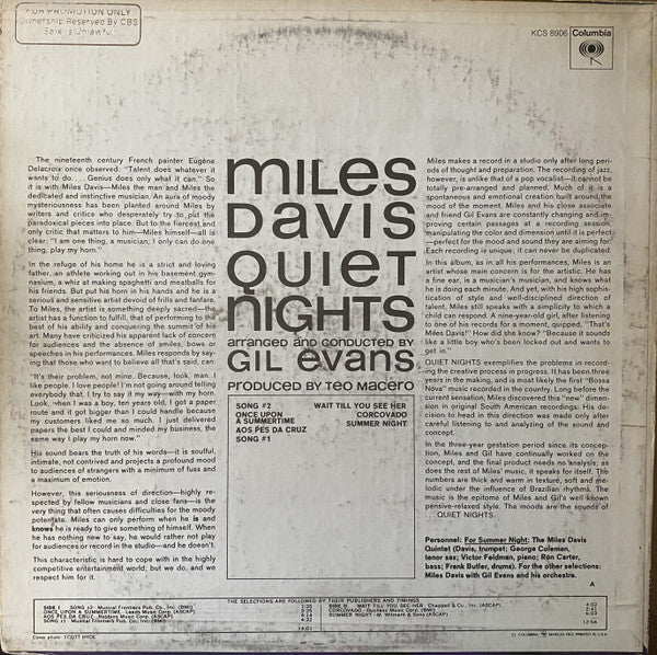 Miles Davis - Quiet Nights (LP, Album, Ter)