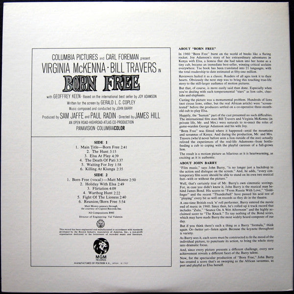John Barry - Born Free (Original Sound Track Recording) (LP, Album)