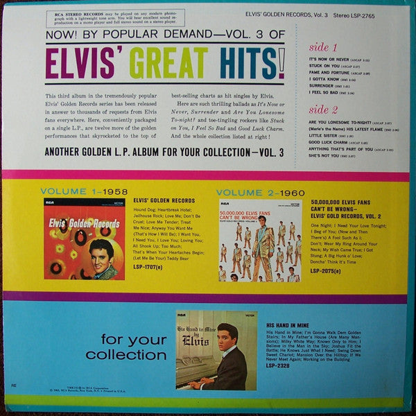Elvis Presley - Elvis' Golden Records, Vol. 3 (LP, Comp, RE, Bla)