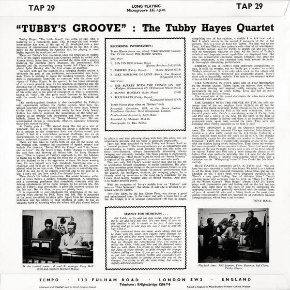 Tubby Hayes Quartet - Tubby's Groove (LP, Album, Mono, Ltd, RE)