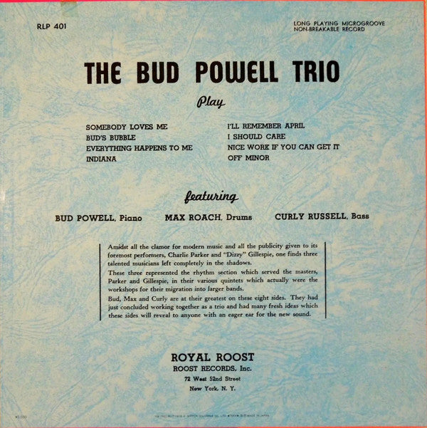 The Bud Powell Trio - The Bud Powell Trio (LP, Comp, Mono, RE)