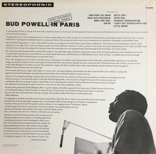 Bud Powell - Bud Powell In Paris (LP, Album, RE)