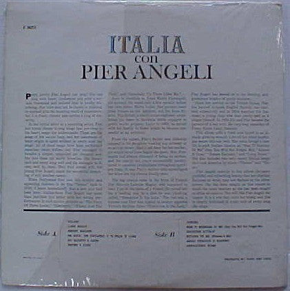 Pier Angeli - Italia Con Pier Angeli (LP, Album, Mono)