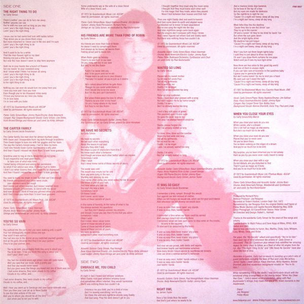 Carly Simon - No Secrets (LP, Album, RE, RM, 180)