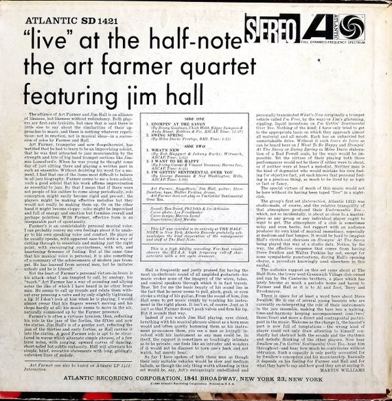 Art Farmer Quartet - ""Live"" At The Half-Note(LP, Album)