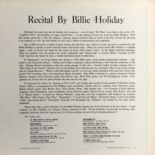 Billie Holiday - Recital By Billie Holiday (LP, Comp, Mono, RE)