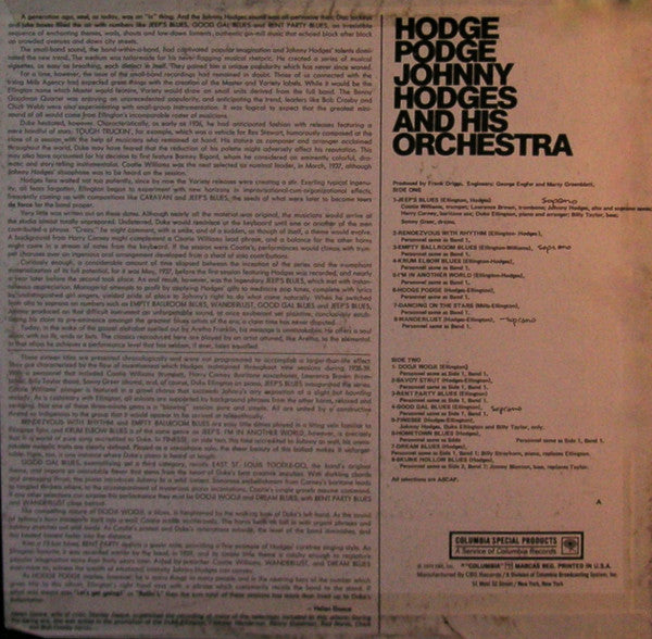 Johnny Hodges And His Orchestra - Hodge Podge(LP, Comp, RE)