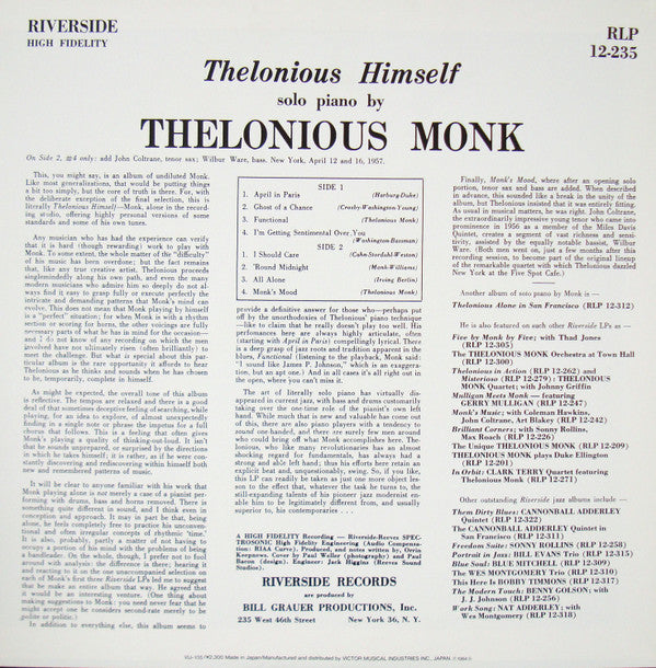 Thelonious Monk - Thelonious Himself (LP, Album, Mono, RE)