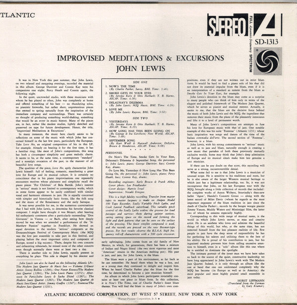 John Lewis (2) - Improvised Meditations & Excursions (LP, Album, RE)