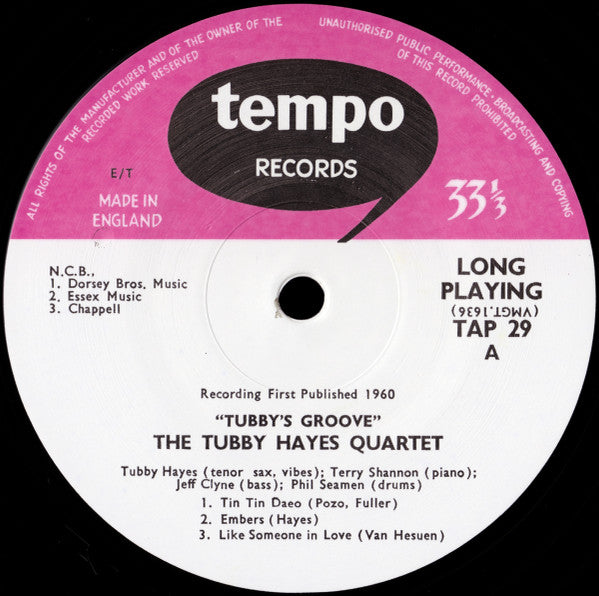 Tubby Hayes Quartet - Tubby's Groove (LP, Album, Mono, Ltd, RE)